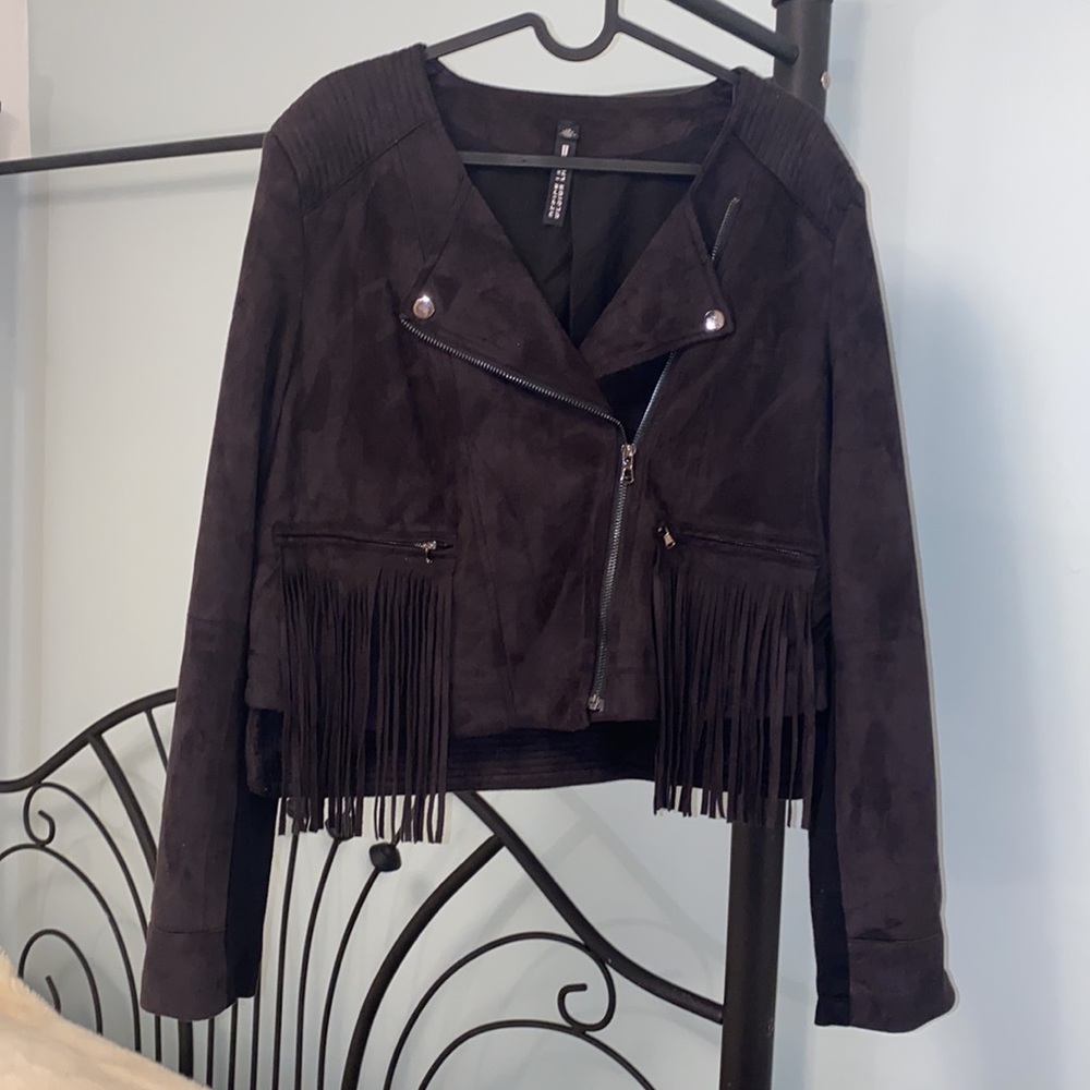 Design labs faux suede fringe jacket